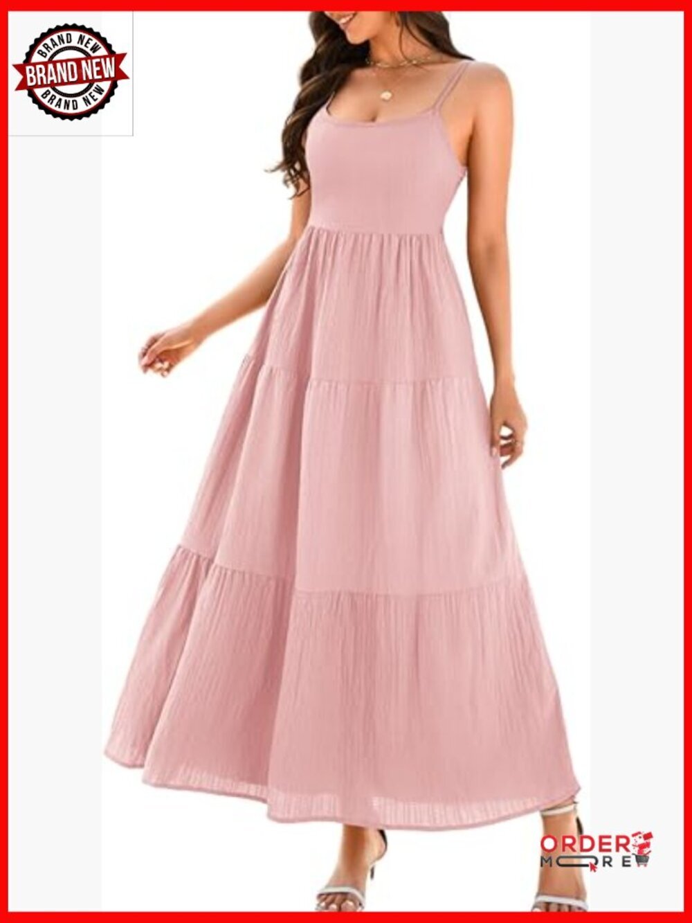 Tiered Maxi Dress with Bow, Spaghetti Strap Flowy Sundress for Summer